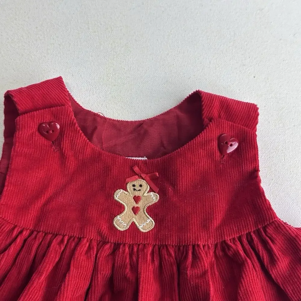 Baby Christmas Corduroy Dress Red Gingerbread Holiday 3-6M Cotton Festive